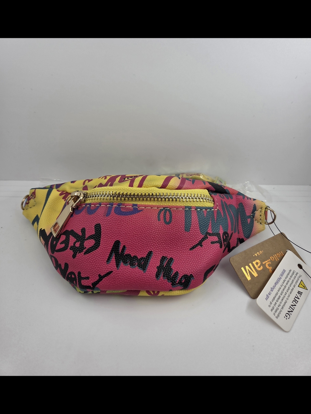 Colorful Graffiti Print Crossbody Or Wristlet Bag - Pink & Yellow